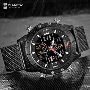 Relógio Masculino Militar LED Pulseira Aço Inox #030