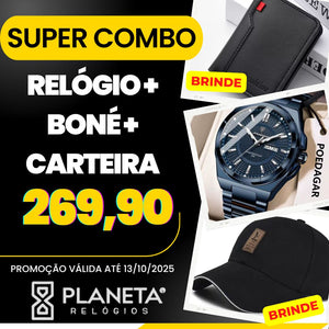 KIT PROMO RELÓGIO + CARTEIRA + BONÉ (BRINDE)