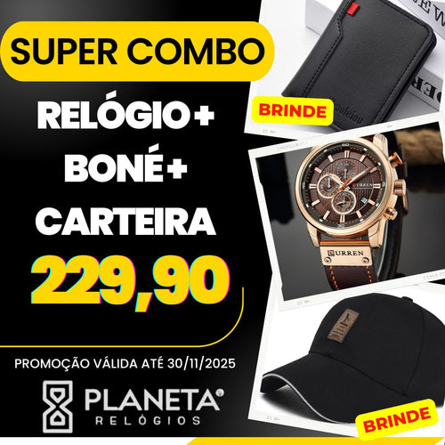 KIT PROMO RELÓGIO + CARTEIRA + BONÉ (BRINDE)