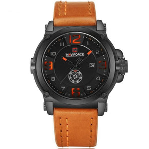 Relógio Masculino Militar Esportivo Naviforce Pulseira Couro #001