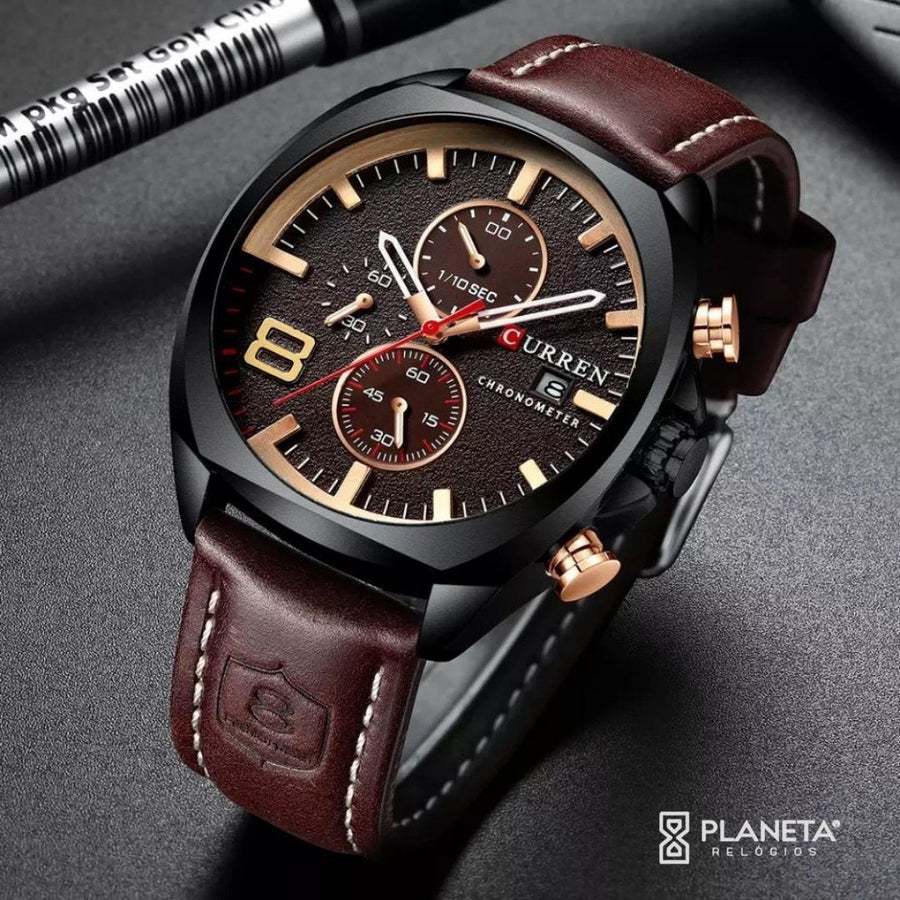 Relógio Masculino Luxo Pulseira de Couro #026 - Planeta Relógios