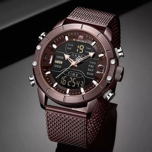 Relógio Masculino Militar LED Pulseira Aço Inox #030