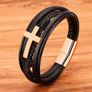 Pulseira Masculina de Couro CRUZ