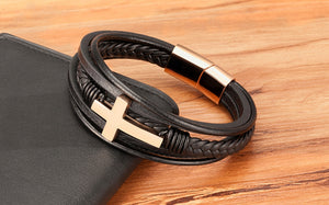 Pulseira Masculina de Couro CRUZ