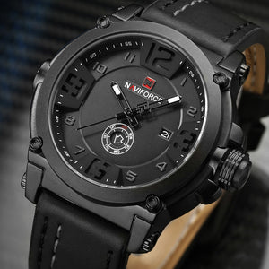 Relógio Masculino Militar Esportivo Naviforce Pulseira Couro #001