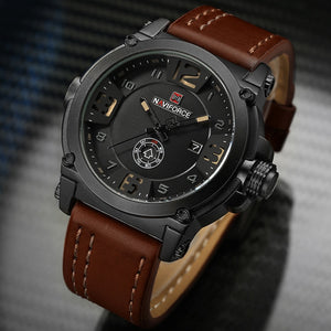 Relógio Masculino Militar Esportivo Naviforce Pulseira Couro #001