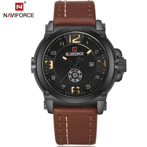 Relógio Masculino Militar Esportivo Naviforce Pulseira Couro #001