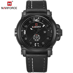 Relógio Masculino Militar Esportivo Naviforce Pulseira Couro #001