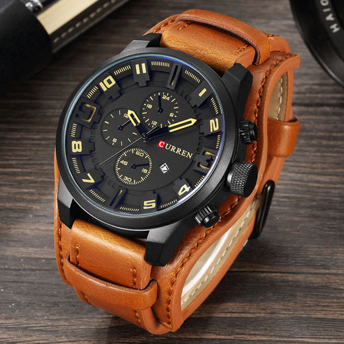 Relógio Masculino Luxo Militar pulseira de Couro #005