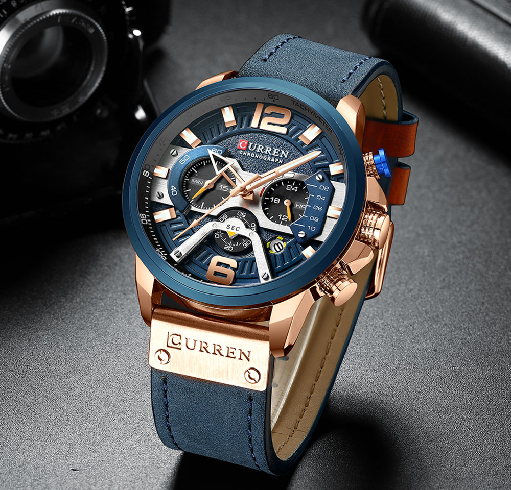 Relógio Masculino Luxo Pulseira de Couro #026 - Planeta Relógios