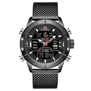 Relógio Masculino Militar LED Pulseira Aço Inox #030